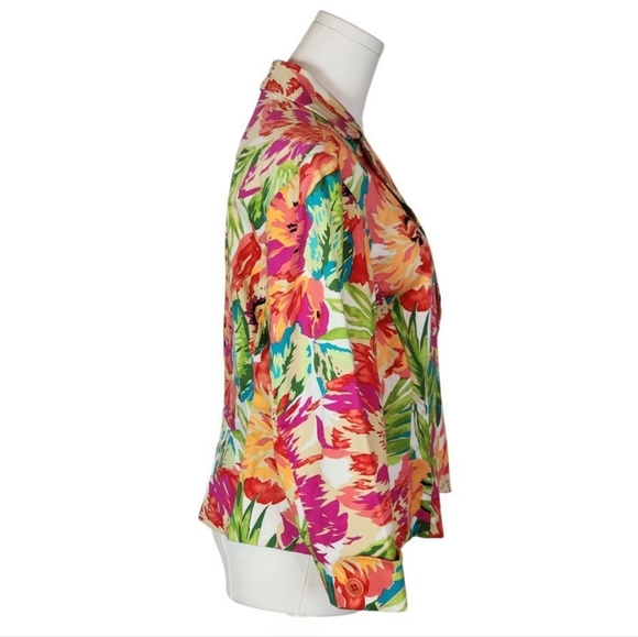 Bandolino Floral Stretch Blazer Jacket Pink Green Multicolor Size 10 - Picture 2 of 6